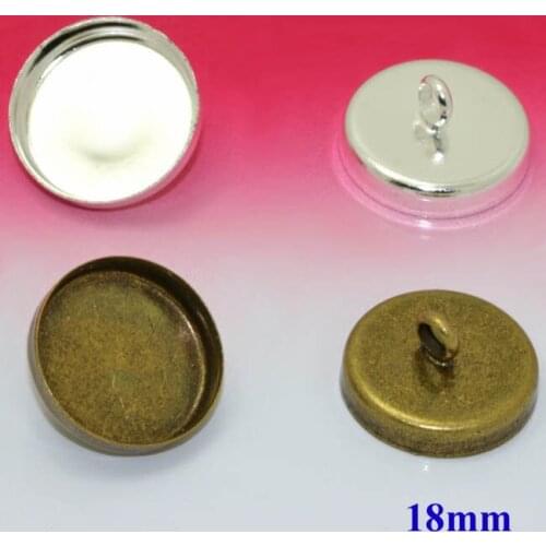 18mm Blank Round Deep Bezel tray Cups Bases with a Loop Back Circle Bezel Back Loop Buttons Pendant Caps Settings DIY Findings