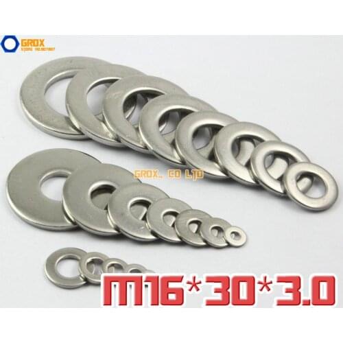 20 Pieces M16 x 30 x 3.0 Flat Washer 304 (A2-70) Stainless Steel