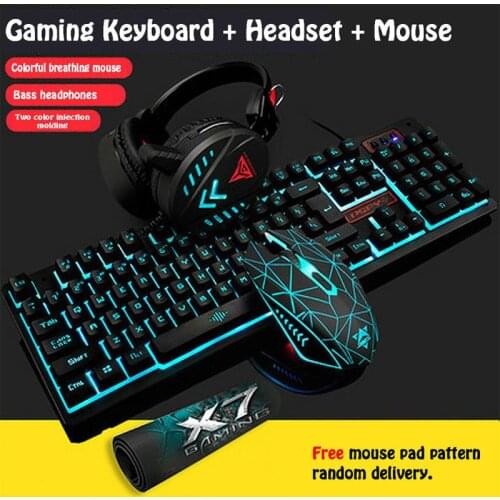 4Pcs/Set K59 Mechanical Wired USB Keyboard Illuminated Gaming Mice Mouse Pad Mat Headphone Desktop Backlight Headset Kit