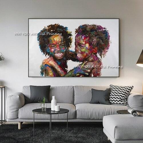 The African Children Face Portrait Abstract Handmade Oil Painting On Canvas Figure Wall Art Picture Home Decoration Happy Laugh