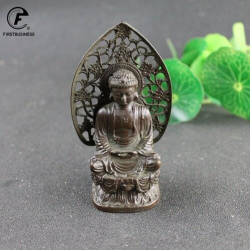 Antique Copper Buddha Statue Home Decor Accessories for Living Room Small Ornaments Retro Brass Office Desk Miniature Figurines