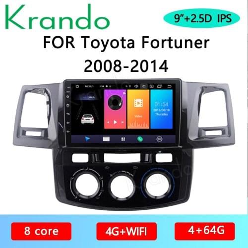 Krando Android 10.0 9" IPS Full Touch Car Multimedia Radio for Toyota Fortuner AN50 AN60 Hilux Revo Vigo 200 2008-2014 Carplay