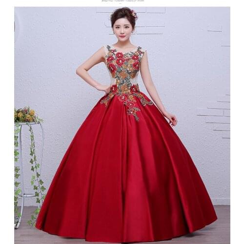Free ship 100%real wine red flower embroidery ball gown medieval dress Renaissance queen Victorian cosplay ball gown Belle Ball