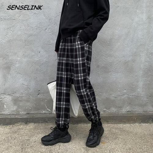 Harajuku Plaid Vintage Pants Women Trousers 2021 Fashion Casual Streetwear High Waist Harem Pants Autumn Pants Women Streetwear