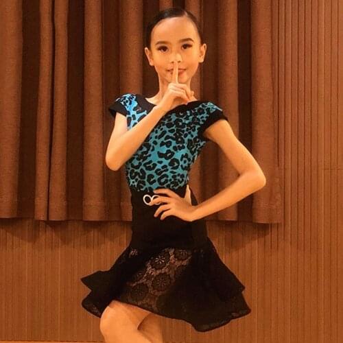 Childrens Latin Dance Costumes Backless Tops Black Lace Skirts Girls Latin Performance Practice Wear Cha Cha Outfits BL5633
