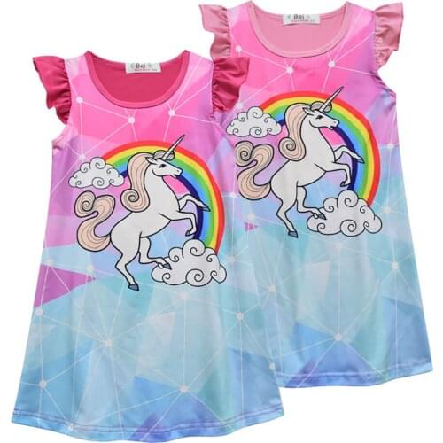 Teenager Girls Dress Clothes Toddler Kids Unicorn Cartoon Outfit Fashion Print Children Polyester Costume For 3-9 Years Kids