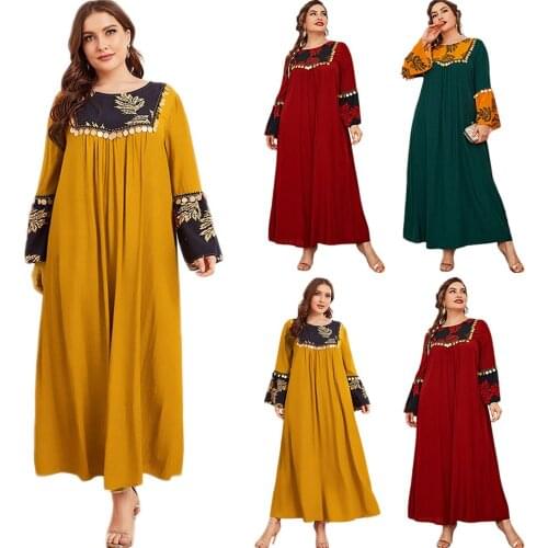 Middle East Muslim Women Long Dress Arab Abaya Islamic Sequin Tassel Ramadan Dubai O-neck Ethnic Maxi Robe Gown Caftan Plus Size