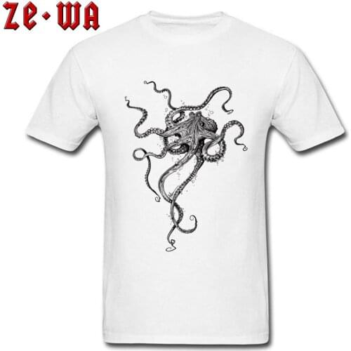 Autumn 100% Cotton Male Top T-shirts Deepsea Octopus Devilfish Normal Short Sleeve Tops T Shirt Ink Printed T-shirts Top Quality