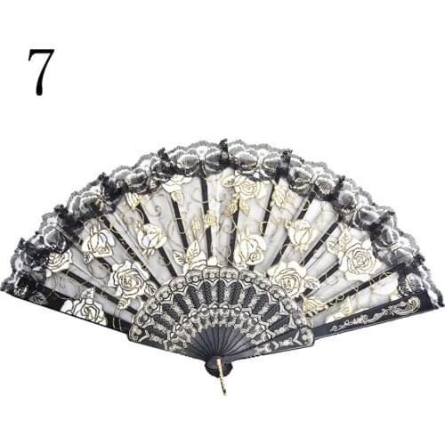 Chinese Style Dance Party Wedding Lace Folding Hand Held Flower Fan Decoration