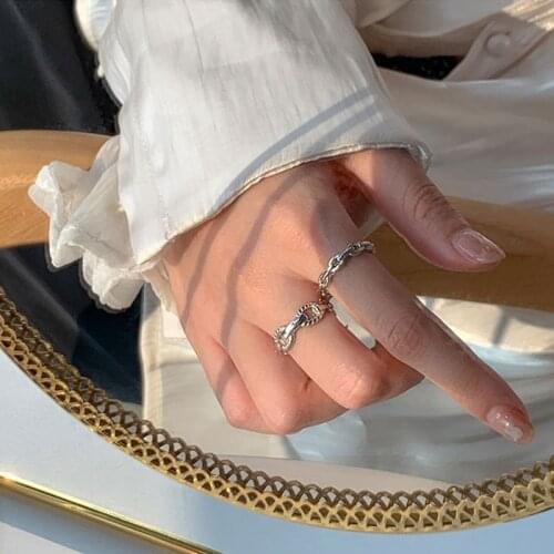 925 Sterling Silver Simple Link Chain Shaped Rings For Women Adjustable Ring Jewelry Accessories Gift