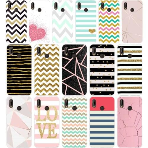 282H stripe gold glitter Wavy pattern Soft Silicone Tpu Cover Case for huawei p 20 lite pro y6 2017 mate 10 lite