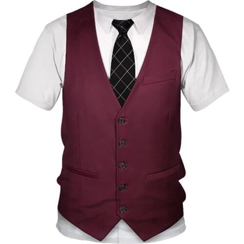 2021 New Fashion Fake two piece 3D T-shirt Digital printed Mens Tops Tees Funny Cosplay Kids T shirt Fake suit Men Women Tshirt