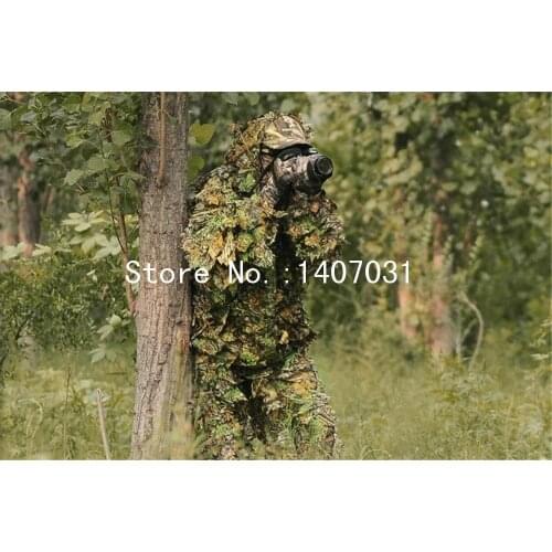 New 3D maple leaf Bionic Ghillie Suits Hunting clothes Yowie sniper Camouflage Clothing jacket and pants plus-size for tall man