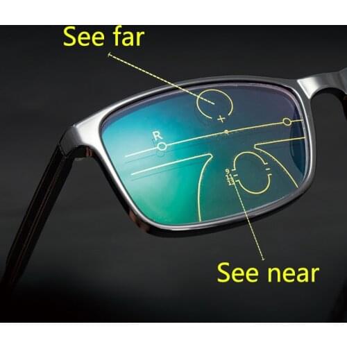 2020 Newest Progressive Reading Glasses Men Anti Blue Light Photochromic Multifocal Presbyopia Glasses Full Frame Black +1.5