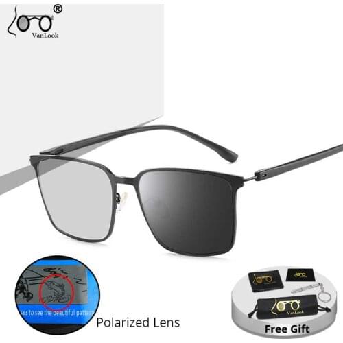 Photochromic Polarized Sunglasses For Women Chameleon Lens Stainless Steel Eyeglass Frames Men Rectangle Glasses Optical Eyewear