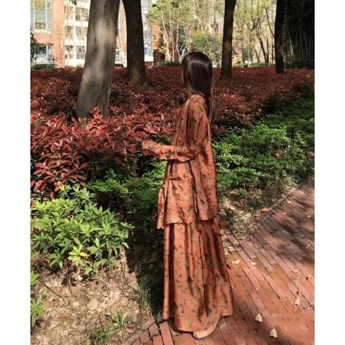 Autumn Fashionable and Comfortable Printed Orange Jacket Belted Thin Coat