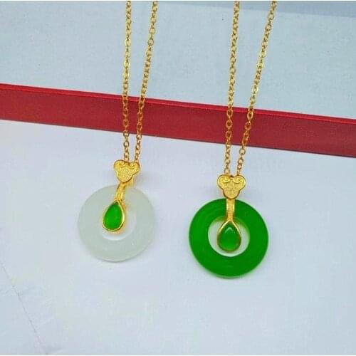 Natural Hetian Jade Doughnut Pendant Necklace 925 Silver Fashion Jewelry Chalcedony Amulet Gifts for Women