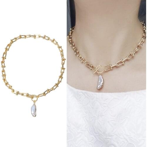 Gold Plated Real Natural Freshwater Baroque Pearl Necklace Fashion Jewelry Anniversary Party Wedding Gift 2pcs/lot