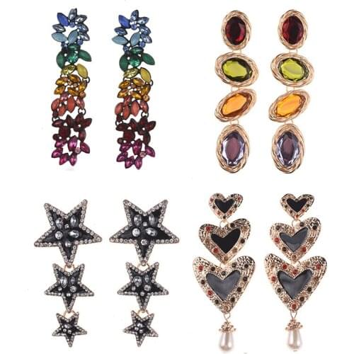 PPG&PGG Women Bohomian Style Long Za Crystal Statement Earrings For Women Colorful Rhinestone Long Earrings On Special Occasion