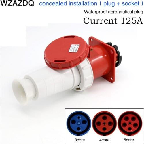 Industrial aviation plug socket 3 core 4 core 5 core 125A connector concealed installation aviation plug waterproof