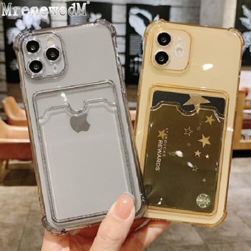 Card Holder Clear Soft Silicone Phone Case For iPhone 11 Pro 12Mini X Xr Xs Max SE2 7 8 Plus Color Wallet Credit Slot Back Cover