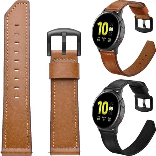 Black metal clasp Leather strap for Samsung Galaxy Watch Active 2 44mm 40mm/Galaxy Watch 46mm 42mm/Gear Sport S3 Band Watchband
