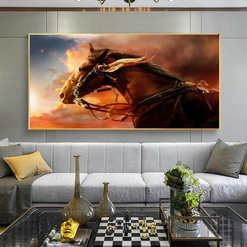 SELFLESSLY ART Running Horse Canvas Posters Sunset Landscape Animal Posters And Prints Wall Art for Living Room Prints Pictures