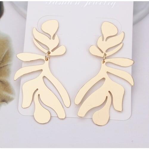 European Brand Vintage Irregular Geometric Metal Leaf Drop Earrings Boho Long Big Leaves Earring Simple Indian Jewelry