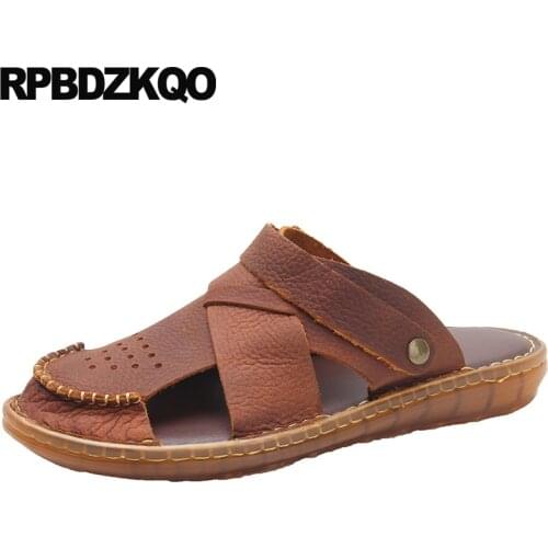Water big size slides closed toe 45 large fashion slippers 2019 men sandals leather summer shoes native brown slip on outdoor