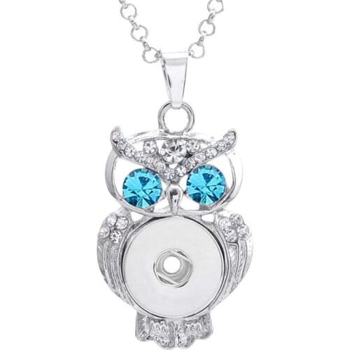 Rhinestones Owl 125 Ginger Snap Button Jewelry Pendants Necklace Interchangeable Charm Jewelry For Women(fit 18mm button)