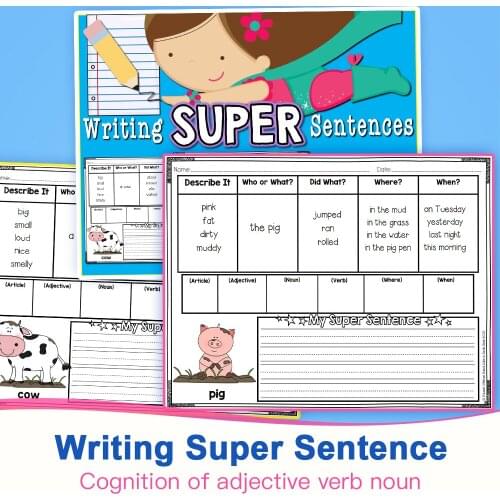 Writing Super Detailed Sentences 1st grade learning Exercise Paper Preschool English Homework Workbook for Kids Worksheets