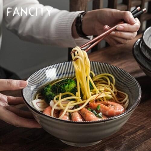 FANCITY Japanese style soup bowl, large household ceramic bowl, restaurant trumpet bowl, commercial ramen bowl, hat bowl, person