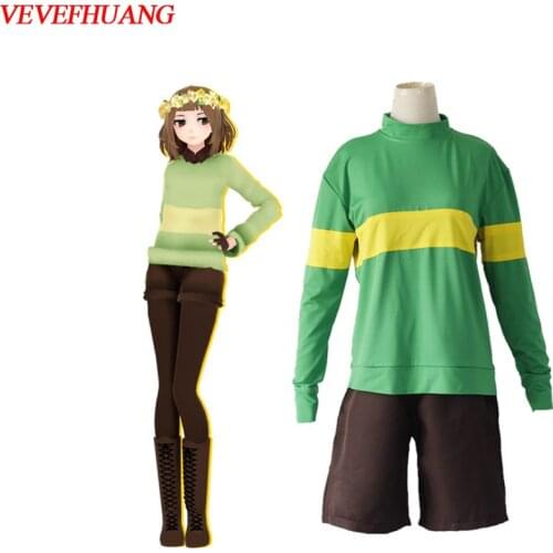 VEVEFHUANG Game Undertale Protagonist Frisk Chara Hoodie Sweater Top Shirt Shorts Cosplay Costume Undertale Protagonist Frisk Co