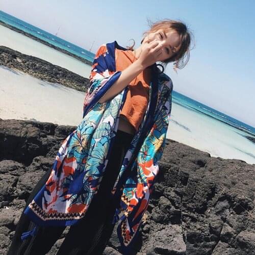 180*100cm 2019 Summer Print Scarf Oversized Chiffon Scarf Women Pareo Beach Cover Up Wrap Sarong Sunscreen Long Cape Female