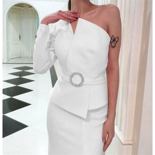 New Arrival Sexy White Dress Asymmetricall Long Sleeve Leisure Mid-Calf Women Dress fashion Women Dress