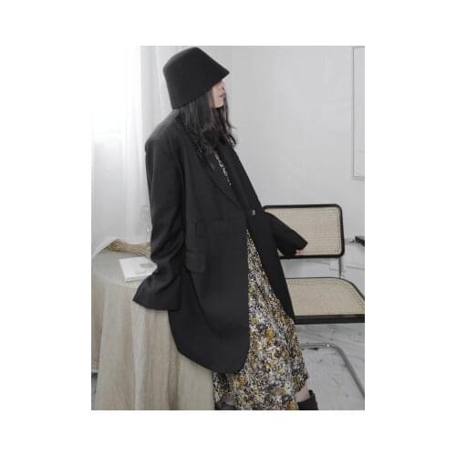 Spring 2021 new minority design retro loose ladies medium-length suit deconstruction coat dark trend
