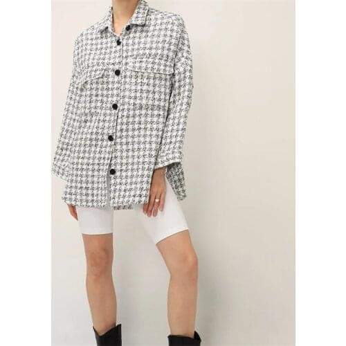 ZXQJ Women 2020 Fashion With Pockets Loose Tweed Jacket Coat Vintage Long Sleeve Vents Female Outerwear Chic Tops