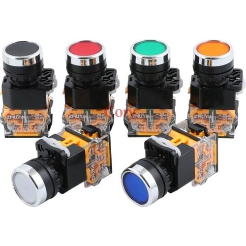 1PC Flat Round Push Button 22mm Mounting 10A Maintained/Momentary LA38-11BNZS Starting switch Red/Yellow/Blue/Green/Black/White