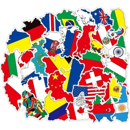 50PCS Country National Flag Graffiti Stickers Waterproof Snowboard Laptop Luggage Fridge Guitar Decals Cool Sticker Kid Toy Gift