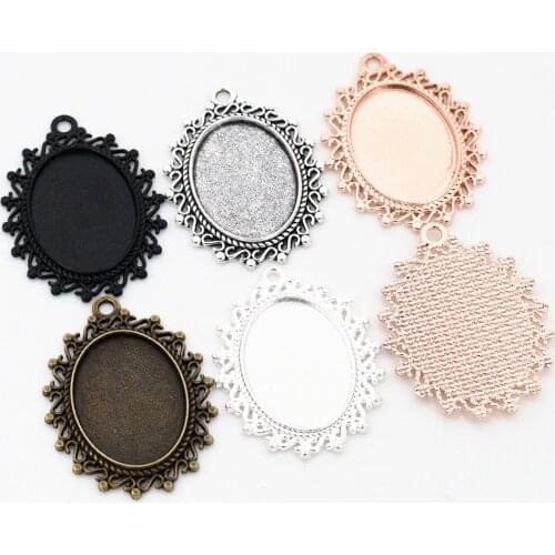 10pcs 18x25mm Inner Size 5 Colors Plated Flowers Style Cameo Cabochon Base Setting Charms Pendant necklace findings