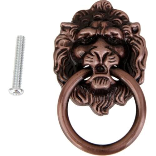 10 Pieces Dresser Closet Drawer Cabinet Door Cupboard Ring Lion Head Pull Ring Handle Knob with Screws