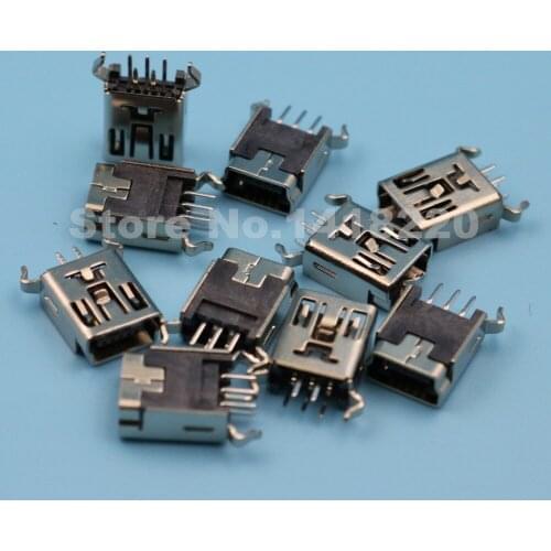 100Pcs Mini USB Type B Female 5Pin 180 Degrees DIP 2 Bent Legs PCB Socket Connector