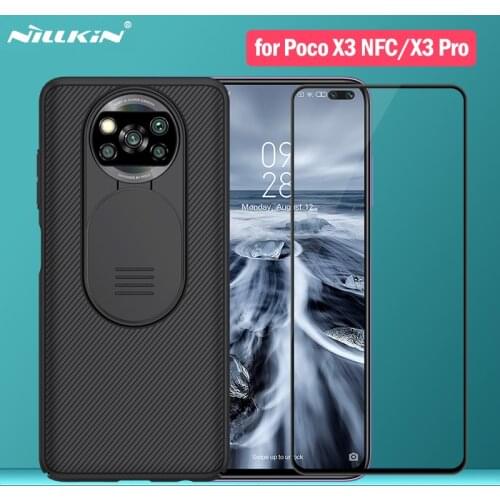 Nillkin CamShield Case+Tempered Glass for Xiaomi Poco X3 NFC Cover Camera Protection Full Coverage Screen Protector Film