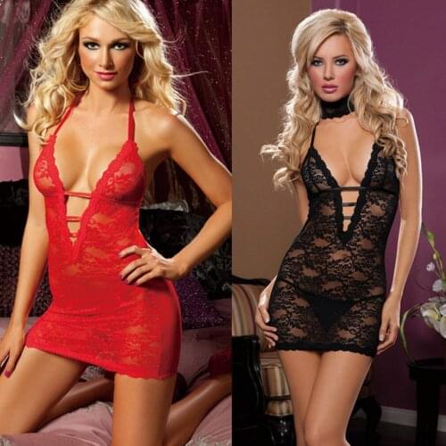3pcs Sexy Lace Lingerie Babydoll Womens Sexy Sleepwear Underwear Black Dress Female Lace BLACK Dress set