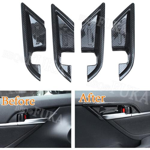 4pcs/set Carbon Fiber Color Car Interior Door Handle Bowl Cover Trim Decal Frame Fit for Toyota Camry 2018 Car Styling Accessory