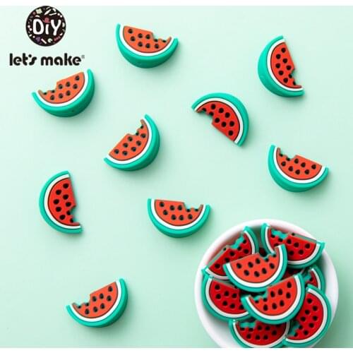 Lets Make 5PCS Baby Silicone Teether Watermelon Silicone Beads Food Grade Baby Toys Neckace Accessories DIY Baby Teether