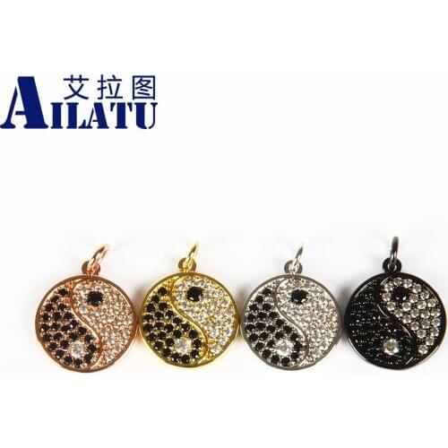 Ailatu 10 Pieces Micro Pave Cubic Zirconia Yin Yang Tai Chi CZ Beads Fit Bracelet & Necklace Jewelry Accessories