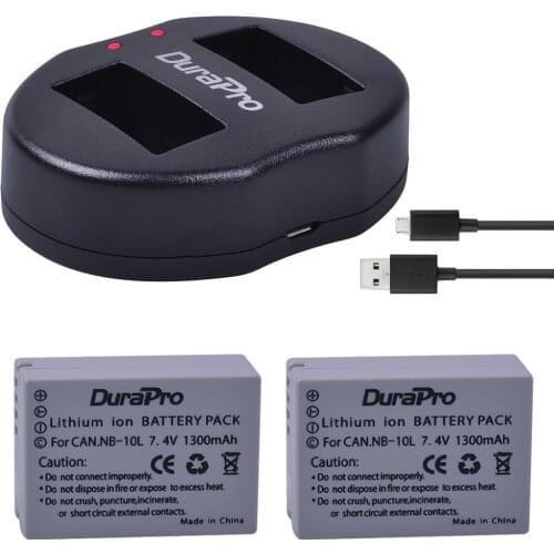 2pc 1300mAH NB-10L NB 10L Battery + USB Dual Charger for Canon G1X G15 G16 SX40HS SX50HS SX60HS SX40 SX50 SX60 HS Camera