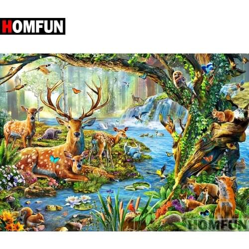 HOMFUN Full Square/Round Drill 5D DIY Diamond Painting "Forest deer" Embroidery Cross Stitch 5D Home Decor Gift A07193