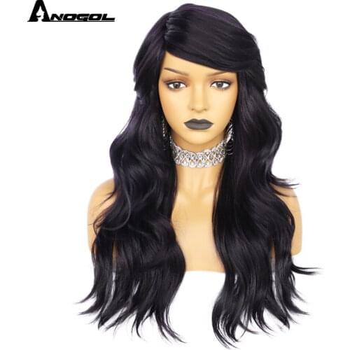 ANOGOL #4 Natural Black Synthetic Wigs with Baby Hair for Women Long Water Wave Heat Resistant Futura Hair Wigs